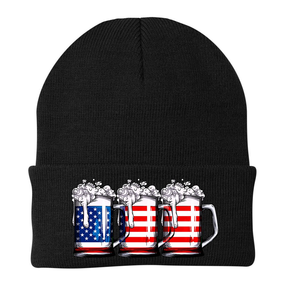 Beer American Flag 4th Of July Merica Drinking Usa Beanie