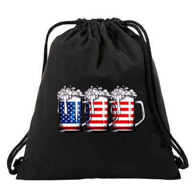Beer American Flag 4th Of July Merica Drinking Usa Drawstring Bag