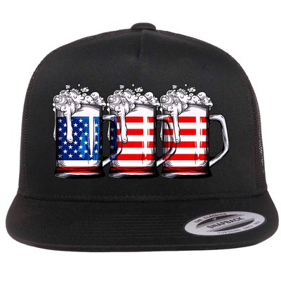 Beer American Flag 4th Of July Merica Drinking Usa Flatbill Hat