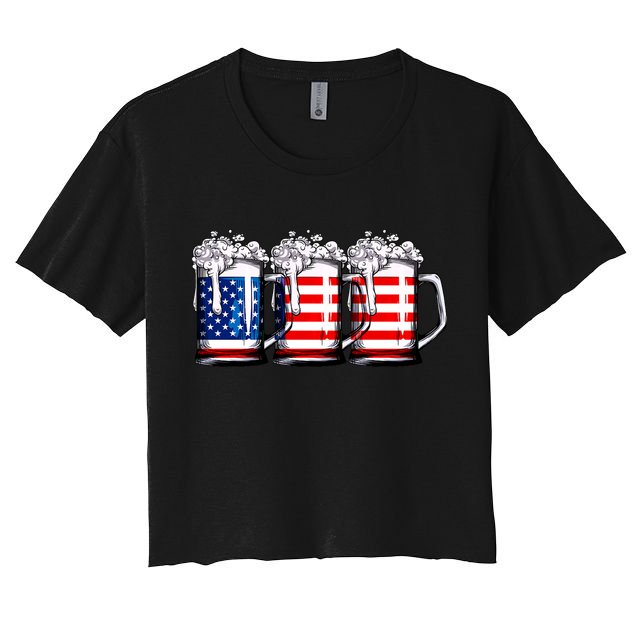 Beer American Flag 4th Of July Merica Drinking Usa Crop Top