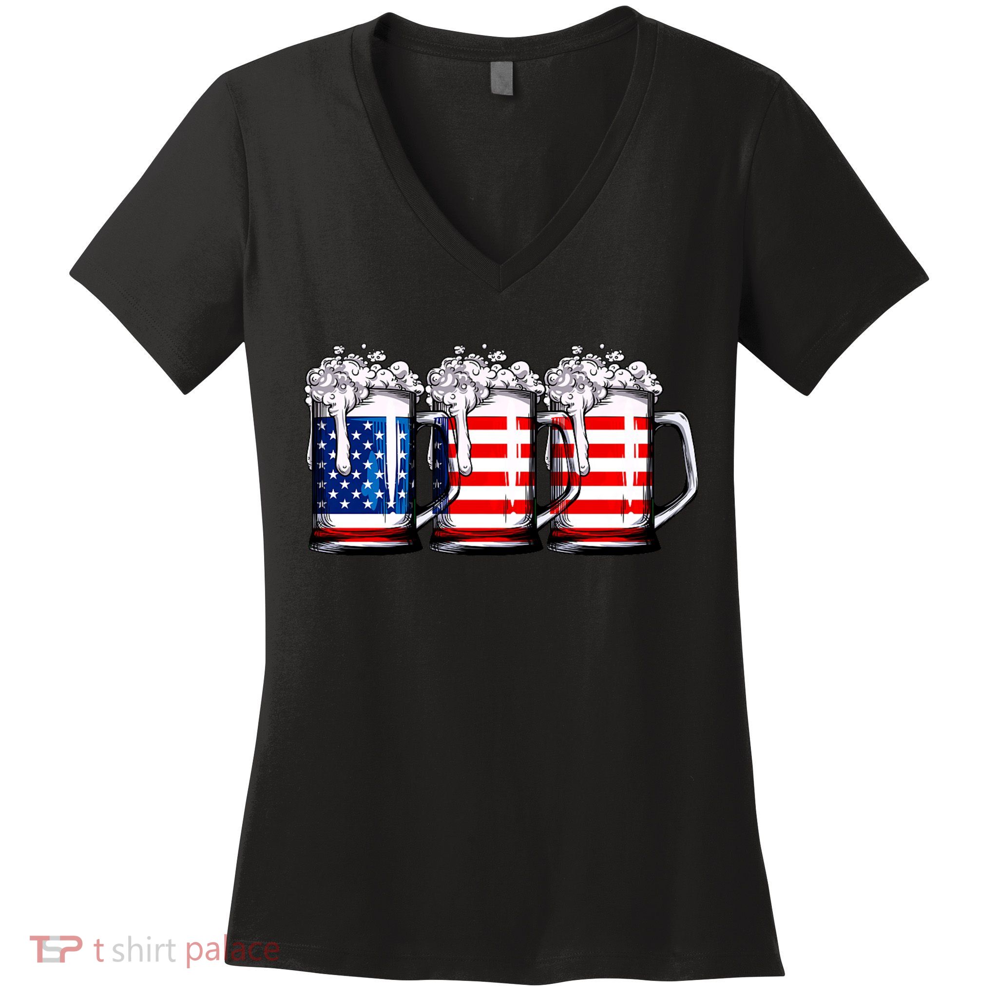 Beer American Flag 4th Of July Merica Drinking Usa Women's V-Neck T-Shirt