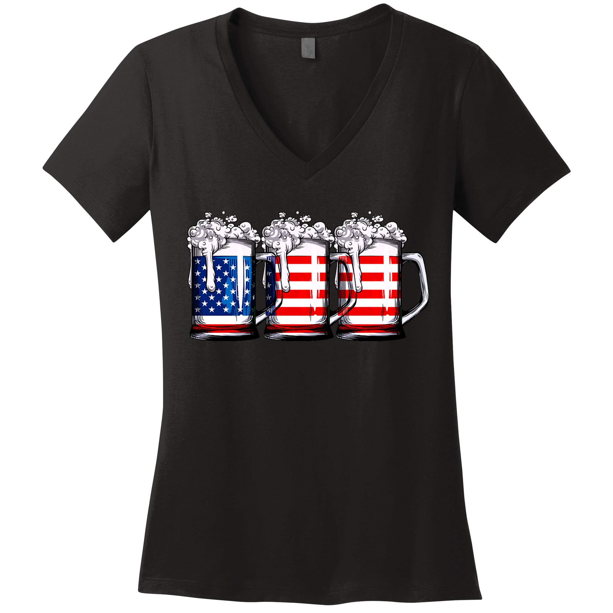Beer American Flag 4th Of July Merica Drinking Usa Women's V-Neck T-Shirt