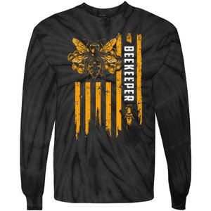 Beekeeping American Flag Honeycomb Honey Bees Beekeeper Tie-Dye Long Sleeve Shirt