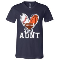 Ball Aunt Funny Baseball Football Basketball Aunt V-Neck T-Shirt