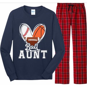 Ball Aunt Funny Baseball Football Basketball Aunt Long Sleeve Pajama Set