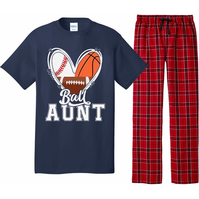 Ball Aunt Funny Baseball Football Basketball Aunt Pajama Set