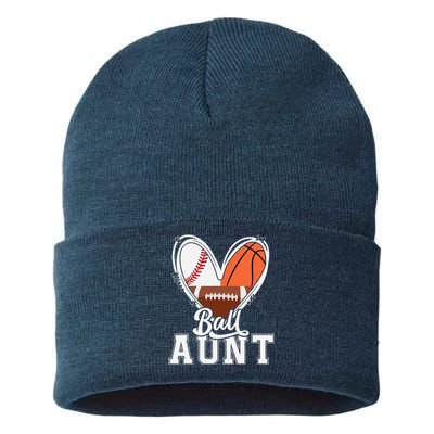 Ball Aunt Funny Baseball Football Basketball Aunt Sustainable Knit Beanie