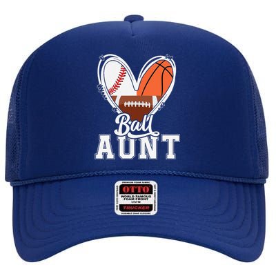 Ball Aunt Funny Baseball Football Basketball Aunt High Crown Mesh Back Trucker Hat