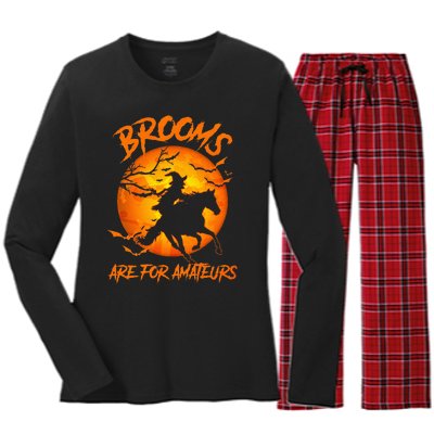 Brooms Are For Amateurs Witch Riding Horse Halloween Women's Long Sleeve Flannel Pajama Set 