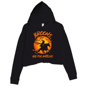 Brooms Are For Amateurs Witch Riding Horse Halloween Crop Fleece Hoodie