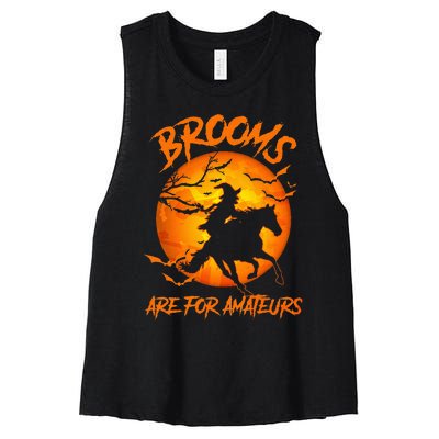 Brooms Are For Amateurs Witch Riding Horse Halloween Women's Racerback Cropped Tank