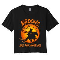 Brooms Are For Amateurs Witch Riding Horse Halloween Women's Crop Top Tee