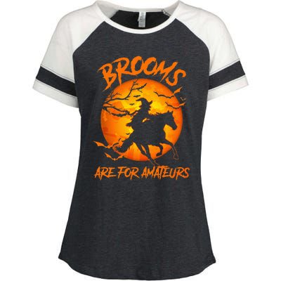 Brooms Are For Amateurs Witch Riding Horse Halloween Enza Ladies Jersey Colorblock Tee