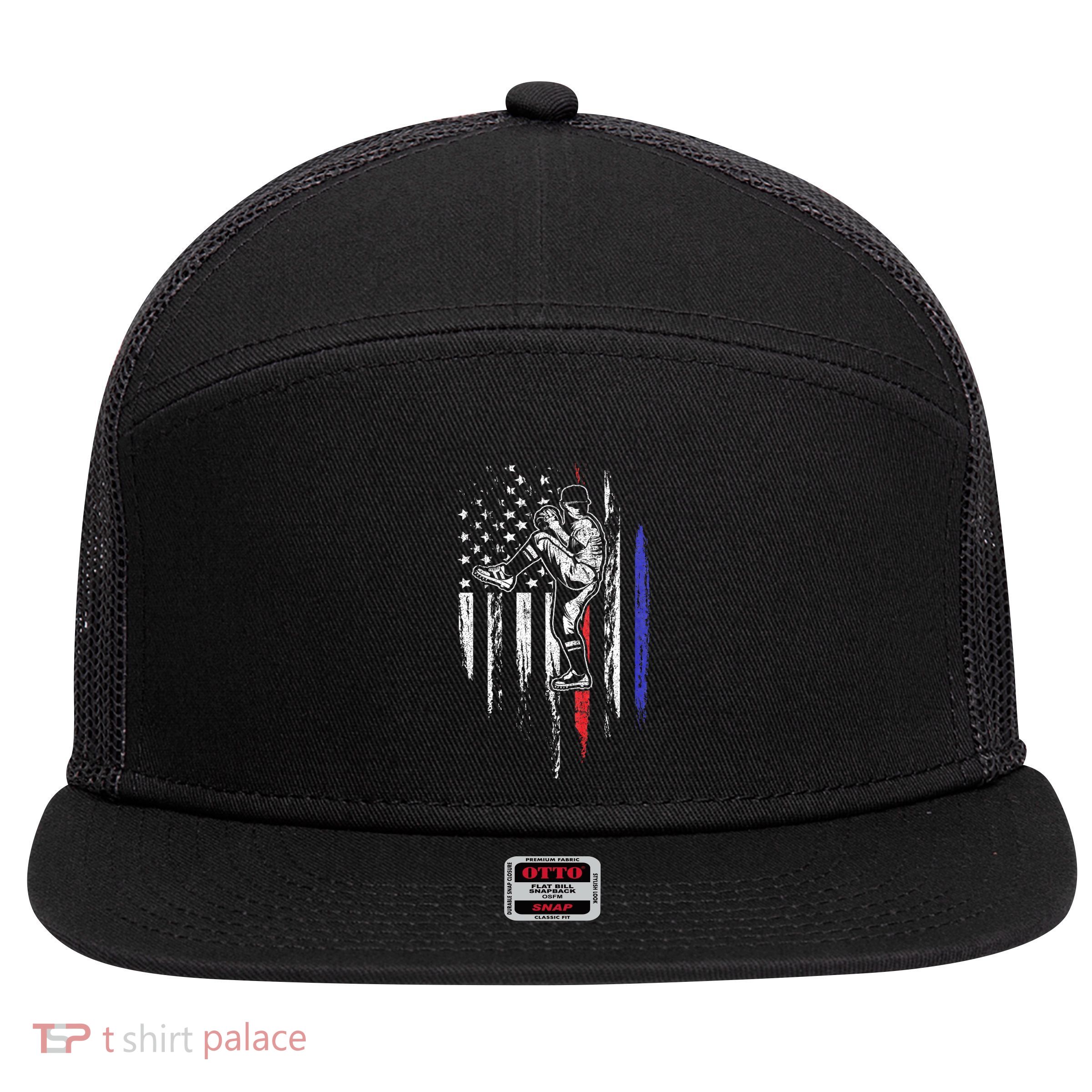 Baseball American Flag Pitcher Usa Pitching 4th Of July Gift 7 Panel Mesh Trucker Snapback Hat