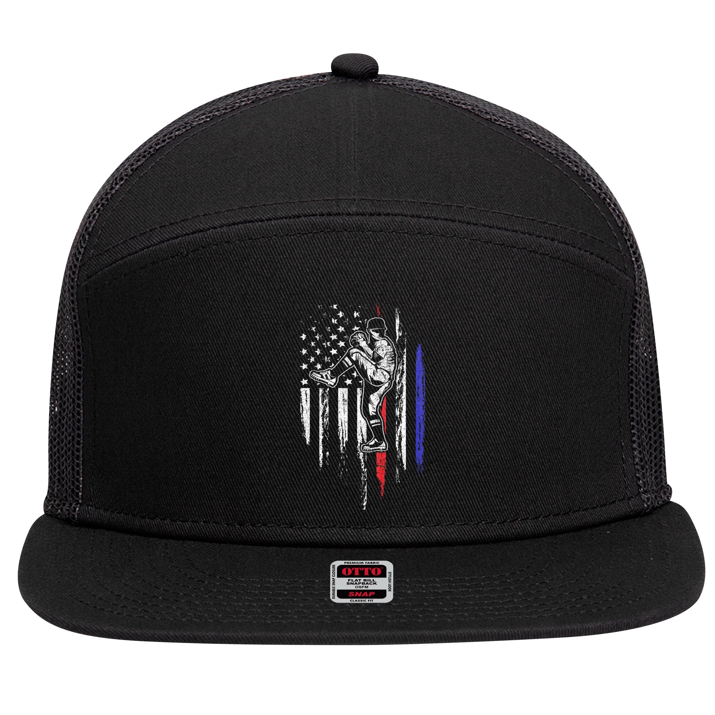 Baseball American Flag Pitcher Usa Pitching 4th Of July Gift 7 Panel Mesh Trucker Snapback Hat