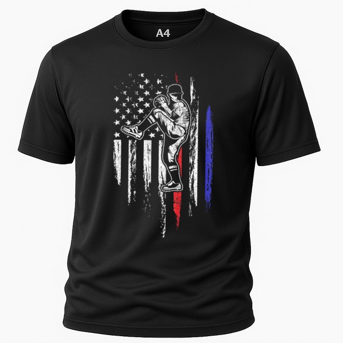 Baseball American Flag Pitcher Usa Pitching 4th Of July Gift Cooling Performance Crew T-Shirt