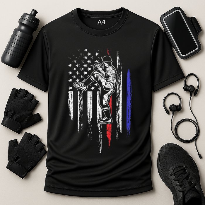 Baseball American Flag Pitcher Usa Pitching 4th Of July Gift Cooling Performance Crew T-Shirt