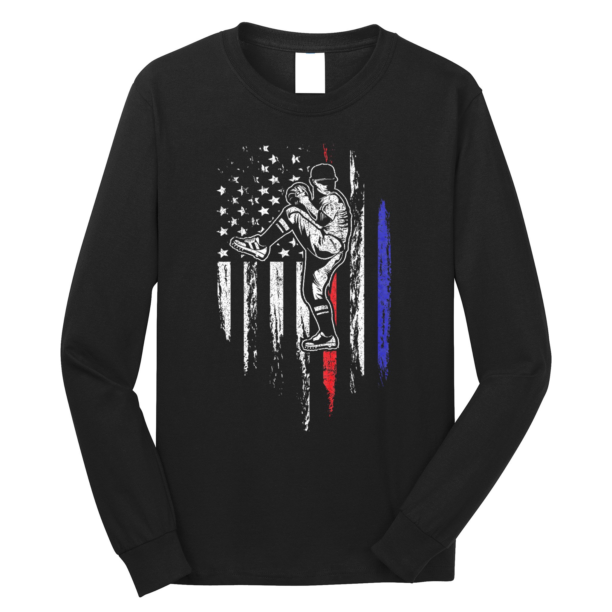 Baseball American Flag Pitcher Usa Pitching 4th Of July Gift Long Sleeve Shirt
