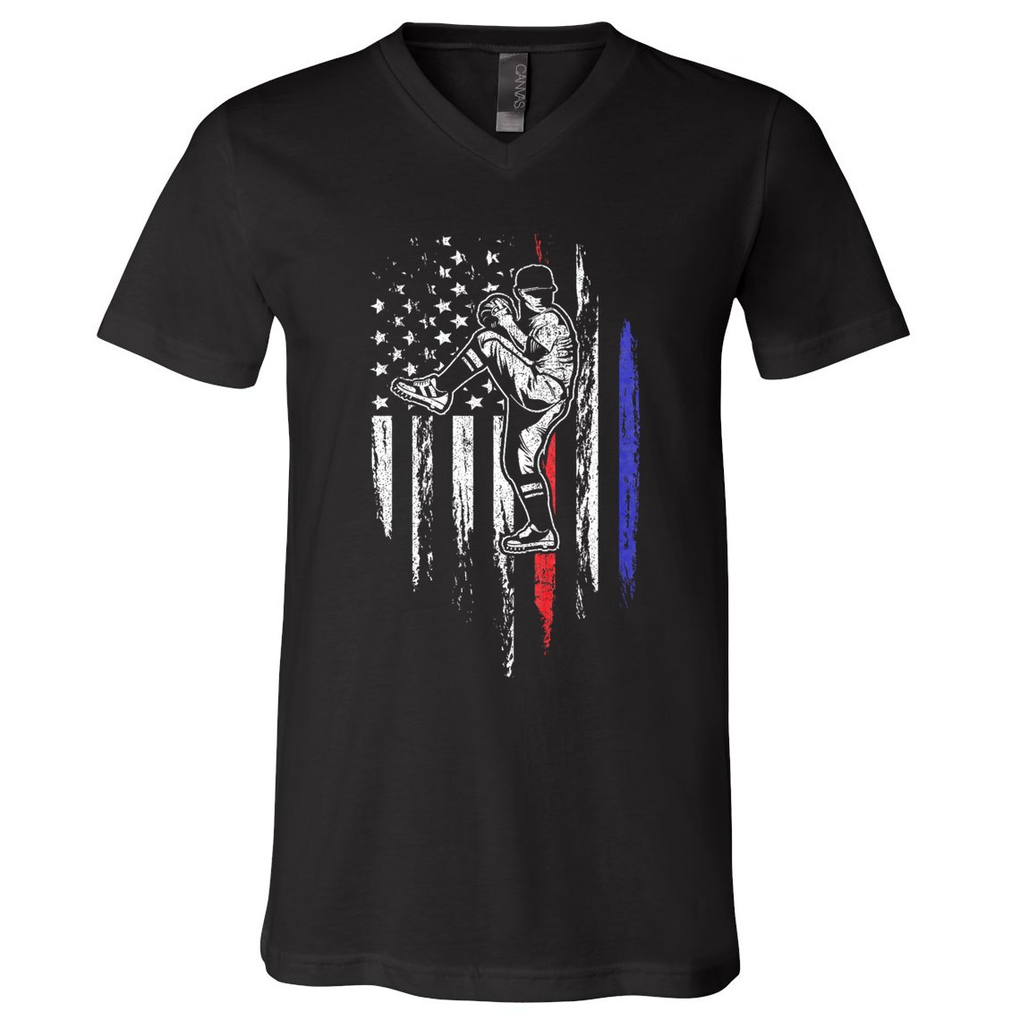 Baseball American Flag Pitcher Usa Pitching 4th Of July Gift V-Neck T-Shirt