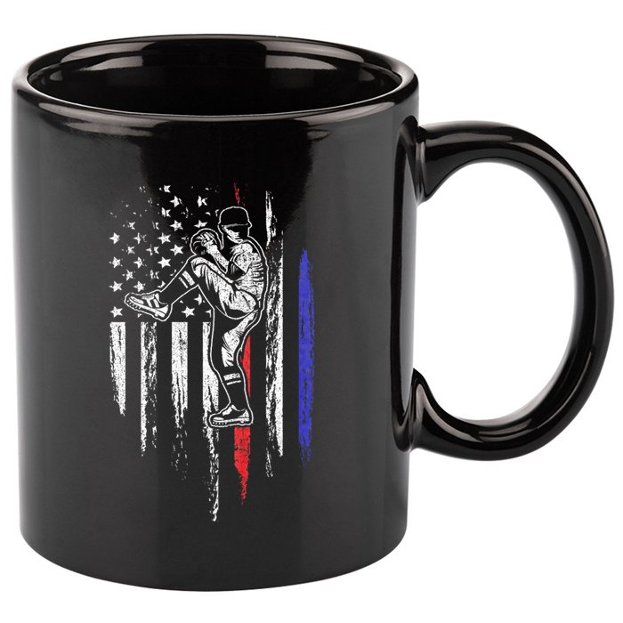Baseball American Flag Pitcher Usa Pitching 4th Of July Gift 11oz C Handle Ceramic Mug