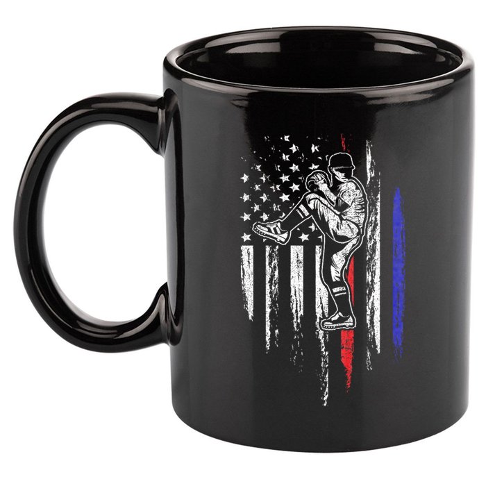 Baseball American Flag Pitcher Usa Pitching 4th Of July Gift 11oz C Handle Ceramic Mug