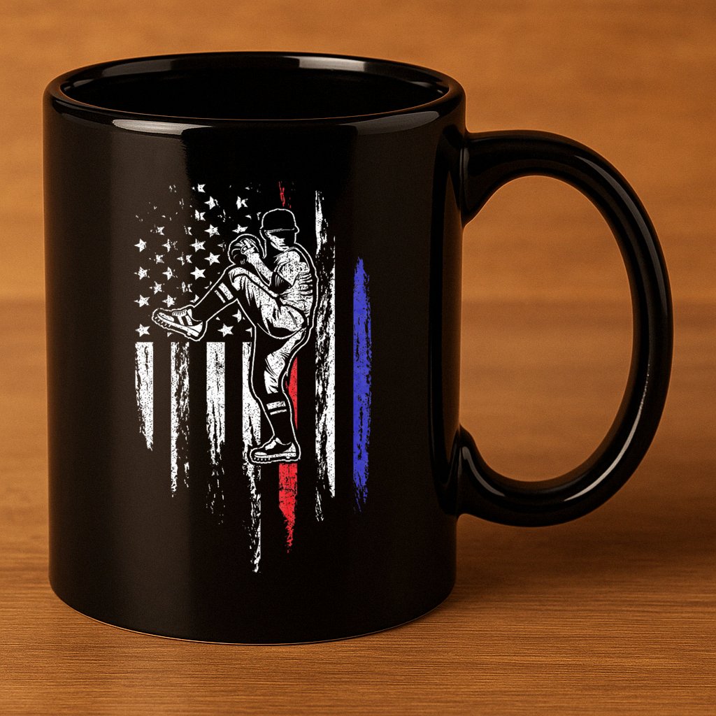Baseball American Flag Pitcher Usa Pitching 4th Of July Gift 11oz C Handle Ceramic Mug