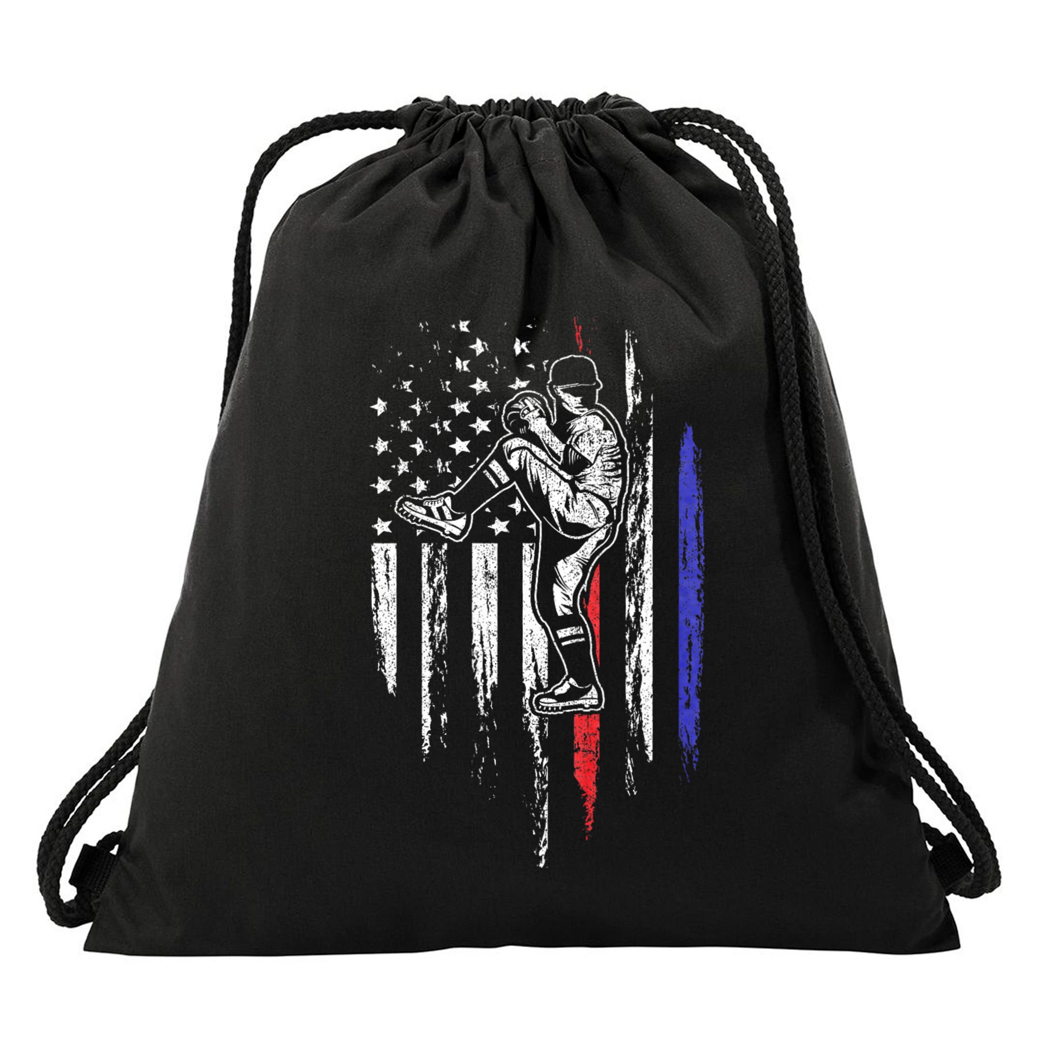 Baseball American Flag Pitcher Usa Pitching 4th Of July Gift Drawstring Bag