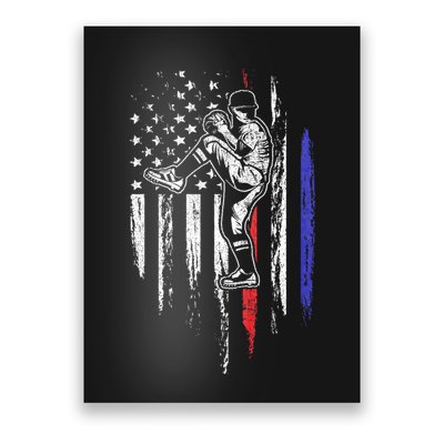 Baseball American Flag Pitcher Usa Pitching 4th Of July Gift Poster