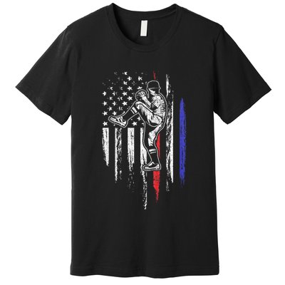 Baseball American Flag Pitcher Usa Pitching 4th Of July Gift Premium T-Shirt
