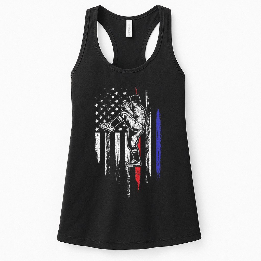 Baseball American Flag Pitcher Usa Pitching 4th Of July Gift Womens Tank Top