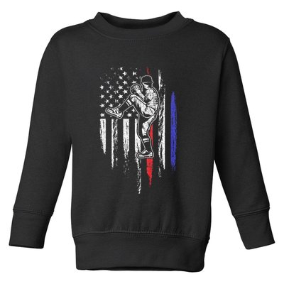 Baseball American Flag Pitcher Usa Pitching 4th Of July Gift Toddler Sweatshirt