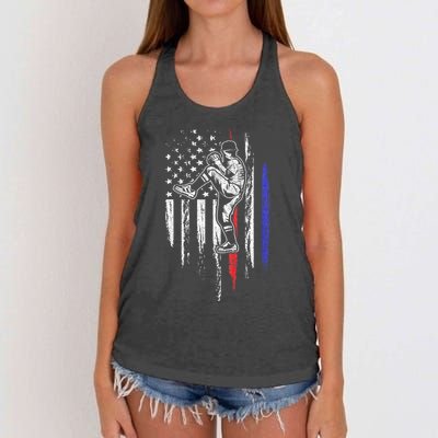 Baseball American Flag Pitcher Usa Pitching 4th Of July Gift Women's Knotted Racerback Tank