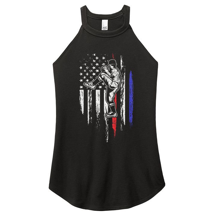 Baseball American Flag Pitcher Usa Pitching 4th Of July Gift Women's Perfect Tri Rocker Tank