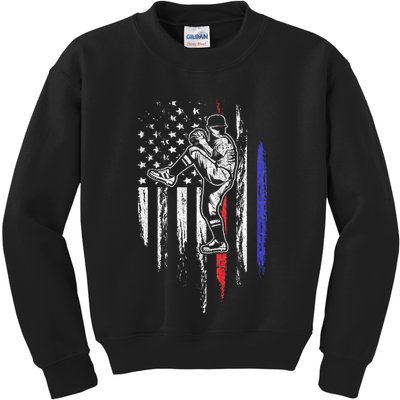 Baseball American Flag Pitcher Usa Pitching 4th Of July Gift Kids Sweatshirt