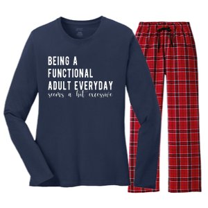 Being A Functional Adult Everyday Seems A Bit Excessive Funny Women's Long Sleeve Flannel Pajama Set 