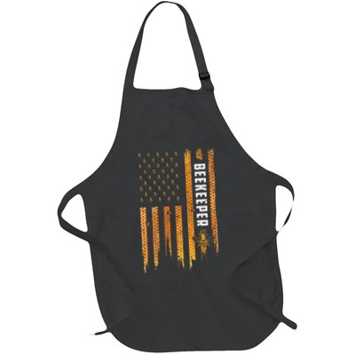 Beekeeping American Flag Honeycomb Honey Bees Full-Length Apron With Pockets