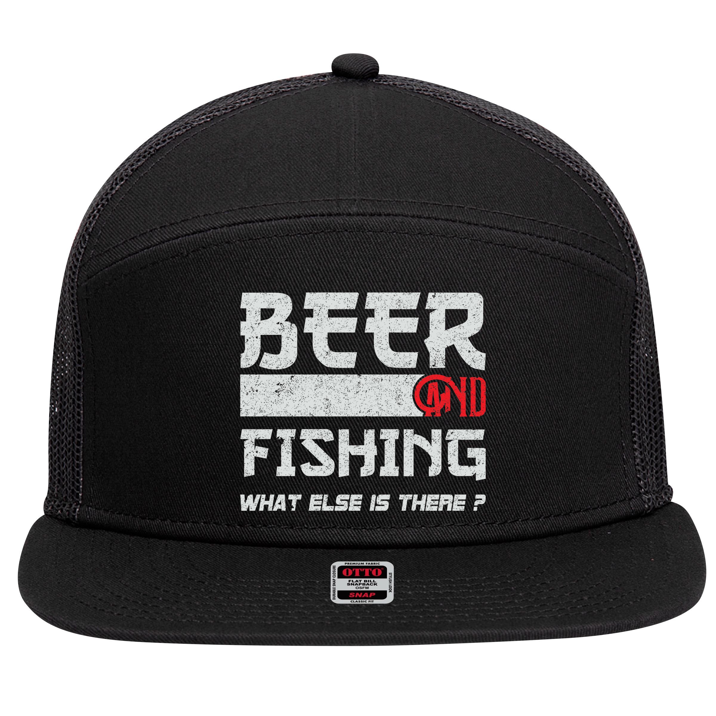 Beer And Fishing What Else Is There Funny Fishing Meme 7 Panel Mesh Trucker Snapback Hat