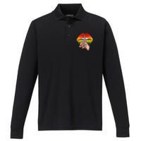 Black American Freedom Sexy Lips Juneteenth Day Gift African Pride Performance Long Sleeve Polo