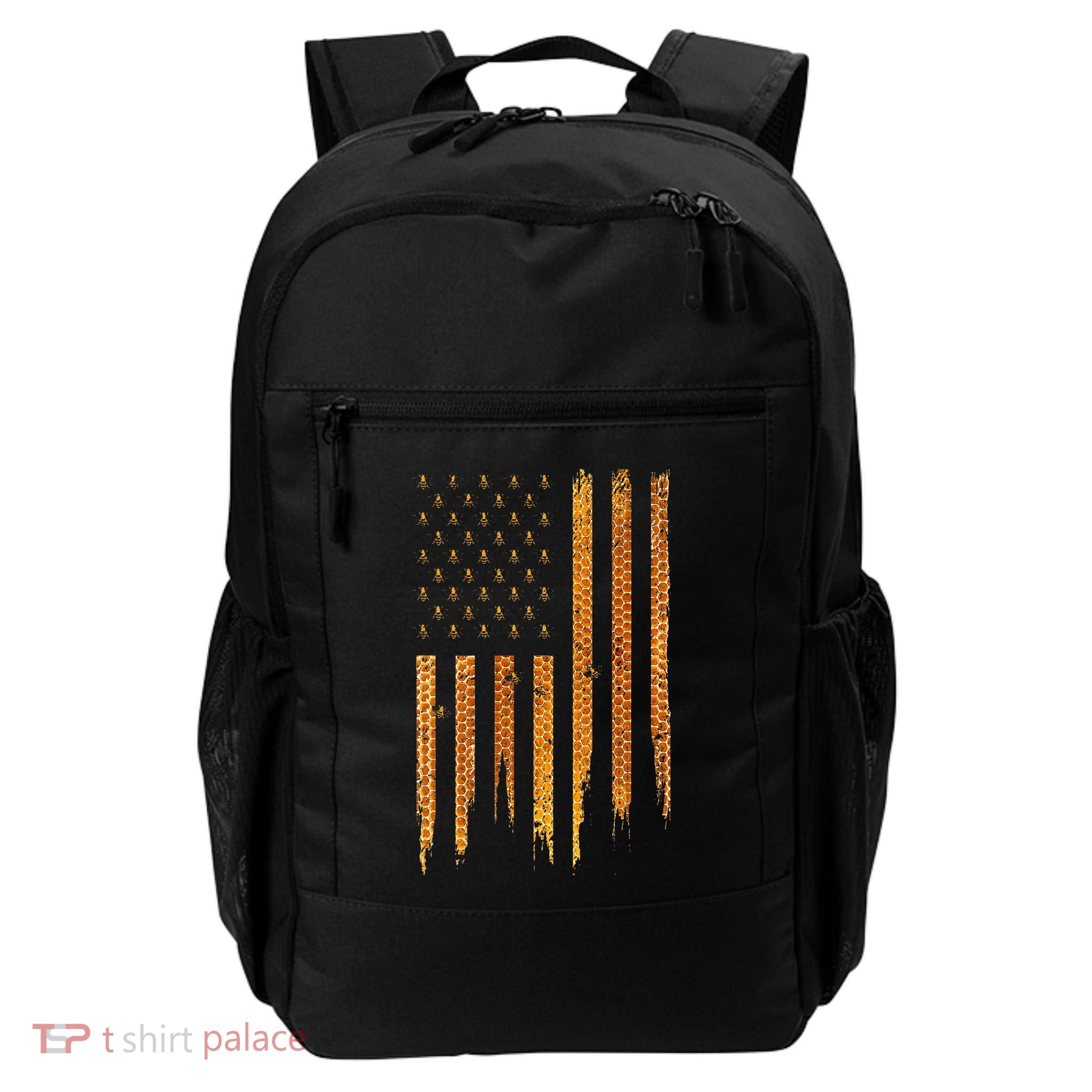 Beekeeping American Flag Honeycomb Honey Bees Beekeeper Daily Commute Backpack