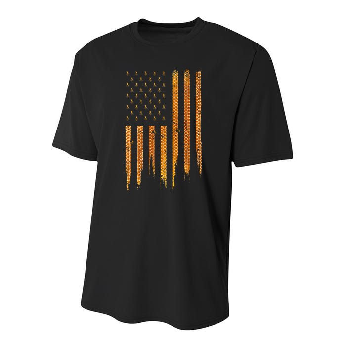 Beekeeping American Flag Honeycomb Honey Bees Beekeeper Youth Performance Sprint T-Shirt