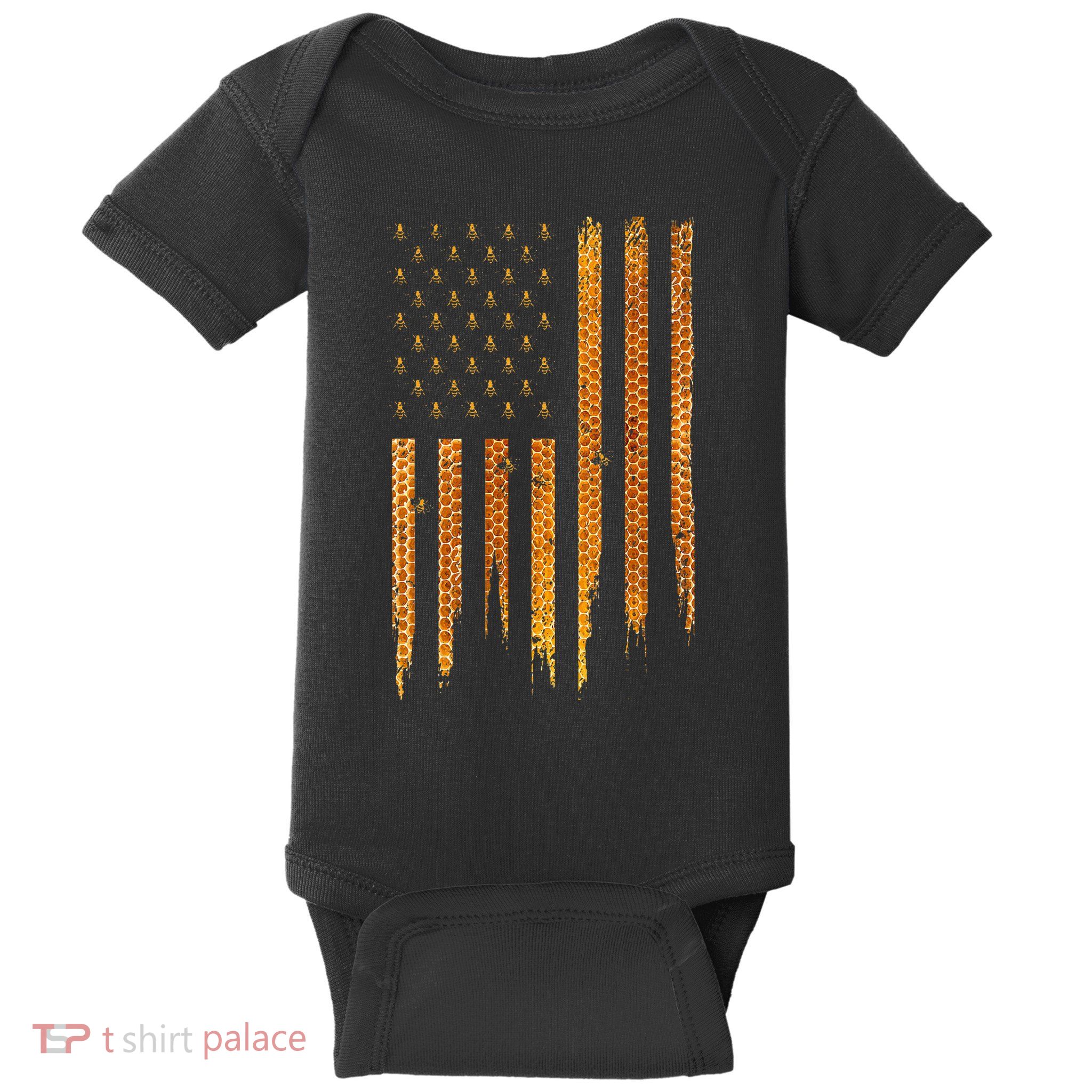 Beekeeping American Flag Honeycomb Honey Bees Beekeeper Baby Bodysuit