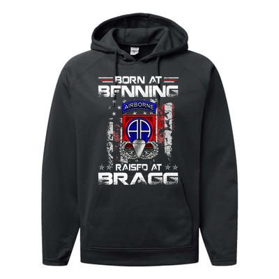 Born At Ft Benning Raised Fort Bragg Airborne Veterans Day Performance Fleece Hoodie