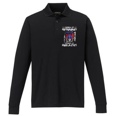 Born At Ft Benning Raised Fort Bragg Airborne Veterans Day Performance Long Sleeve Polo