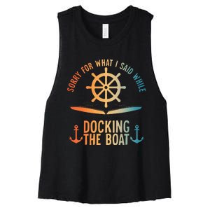 Boating Art For Women Boater Pontoon Boat Lover Women's Racerback Cropped Tank