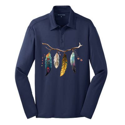 Branch And Feathers Silk Touch Performance Long Sleeve Polo