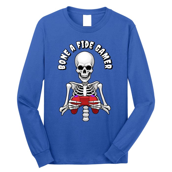 Bone A Fide Gamer Halloween Skeleton Gaming Gift Long Sleeve Shirt