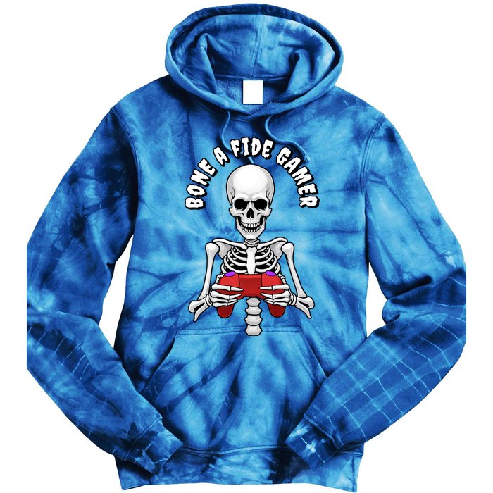 Bone A Fide Gamer Halloween Skeleton Gaming Gift Tie Dye Hoodie