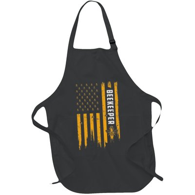 Beekeeping American Flag Honeycomb Honey Bees Beekeeper Full-Length Apron With Pockets