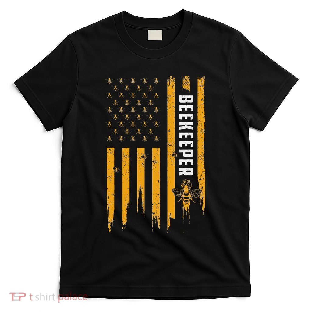 Beekeeping American Flag Honeycomb Honey Bees Beekeeper T-Shirt