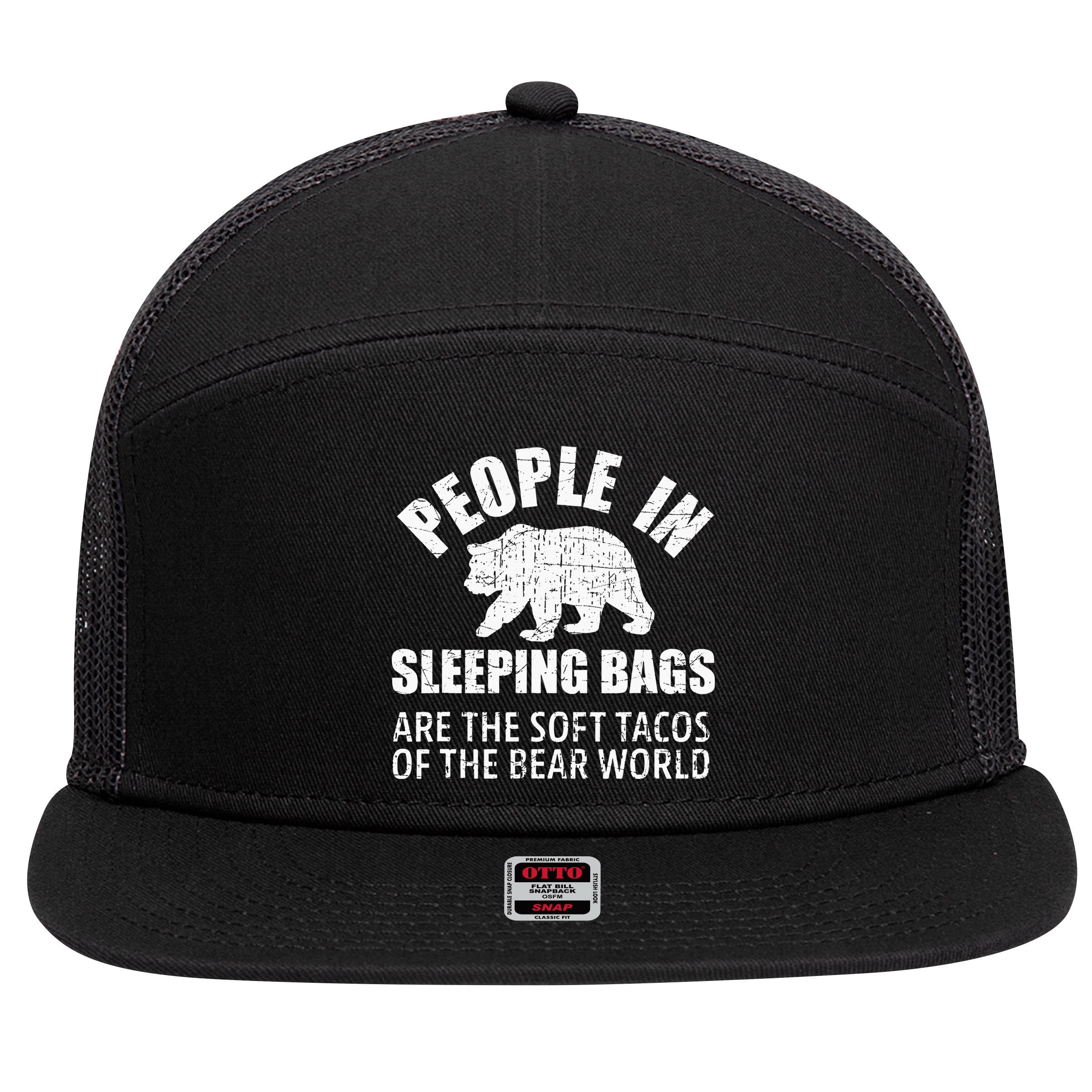 Bear Attack Funny Camping Hiking Tacos 7 Panel Mesh Trucker Snapback Hat